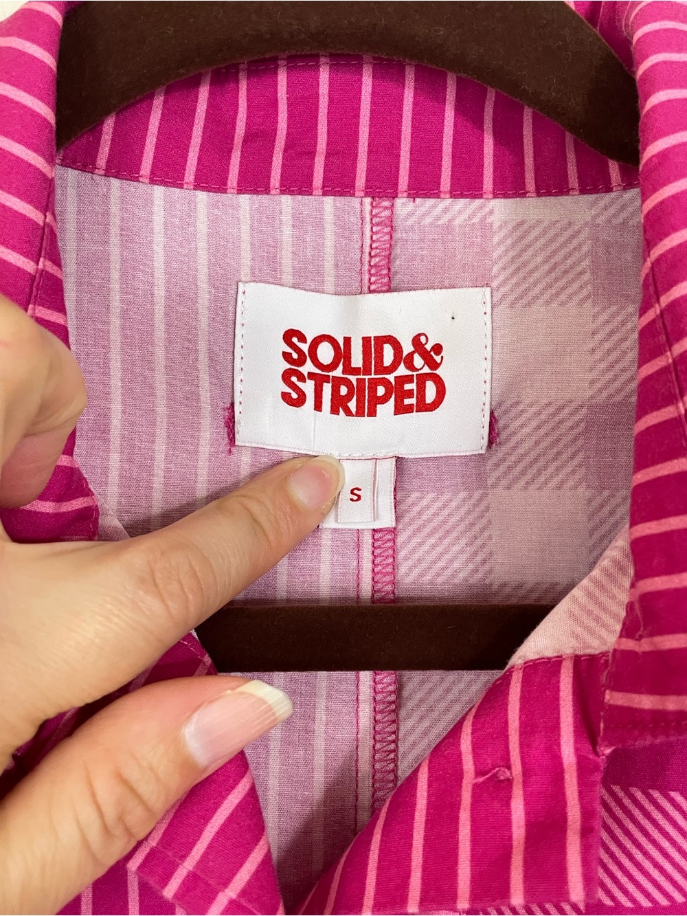 Solid & Striped Gingham Striped Mixed Print Poplin Relaxed Sutton Shirt Size S - Picture 3 of 5